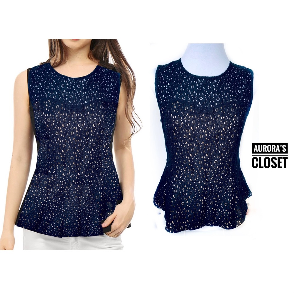 Forever 21 L Black Eyelet Lace Peplum Split Back